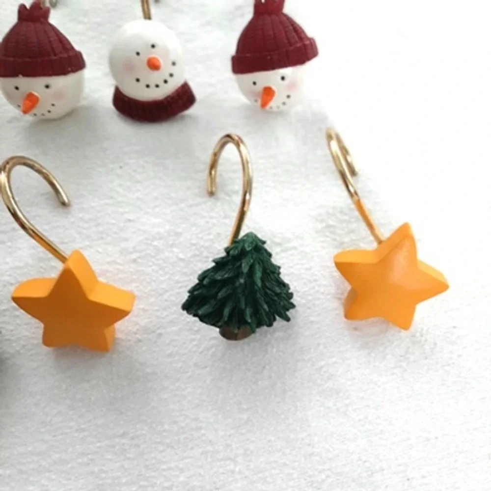 Snowman Tree Star Winter Christmas shower curtain rings hooks Set of 12 4 styles